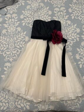 White House Black Market Black and Ivory Tulle Dress with Fuschia Flower